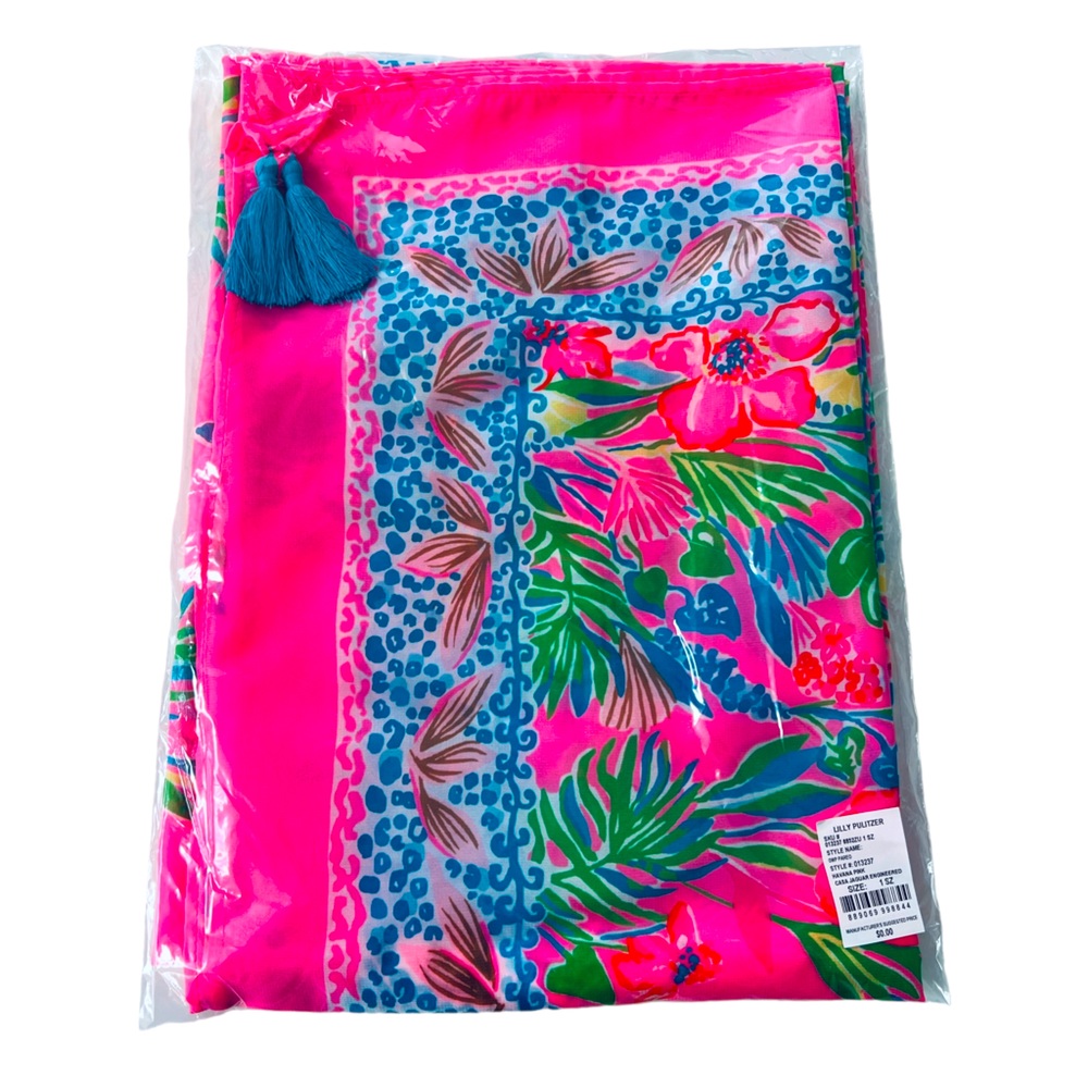 Lilly Pulitzer Wrap Scarf Pareo Coverup Havana Pink Casa Jaguar Style 013237